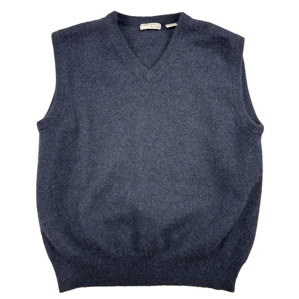 American Blue Men's Pure Cashmere V-Neck Sweater Vest Navy Blue Sz L Soft